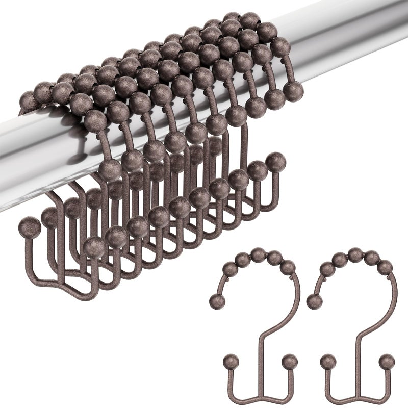 Amazer Shower Curtain Rings, Stainless Steel Shower Curtain Hooks Rings, 12 Pcs Double Glide Shower Rings for Bathroom Shower Curtain Rods Dual Rust-Resistant Shower Hooks, Bronze - Image 1